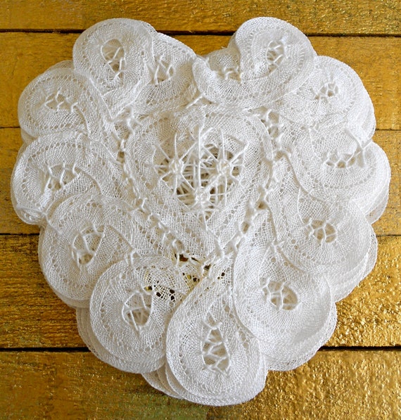 White Battenburg Lace Heart Doilies