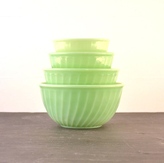 Fire King Jadite Jadeite Swirl Mixing Bowl Set of 4 from