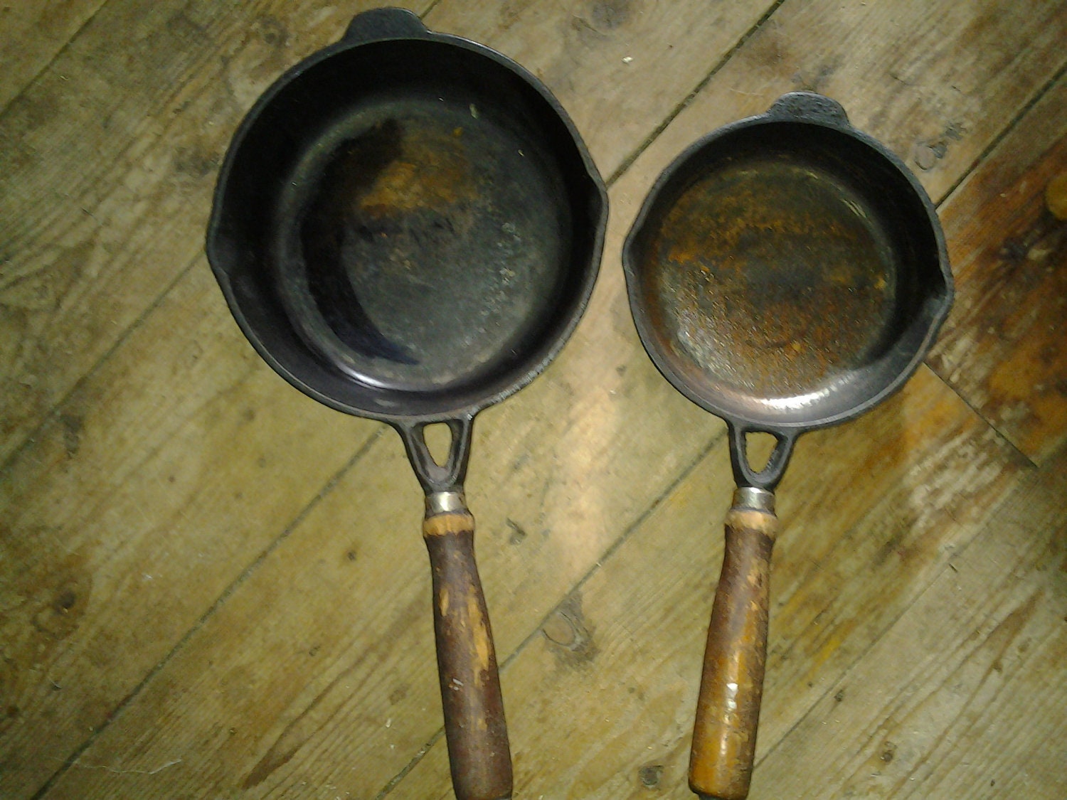 Cast Iron Skillet Lot of 2 by WKM Wooden handles
