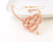 Celtic Knot Necklace, Beaded Necklace, Knotted Beaded Rope Necklace, Light Copper Necklace