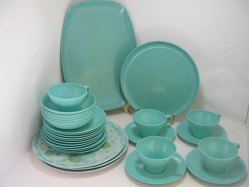 Texas Ware Turquoise Aqua Dish Set Holiday Melmac Pieces