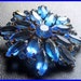 Vintage OLD Brooch Pin Blue Rhinestone Open Back Flower Design Gold Metal 2"