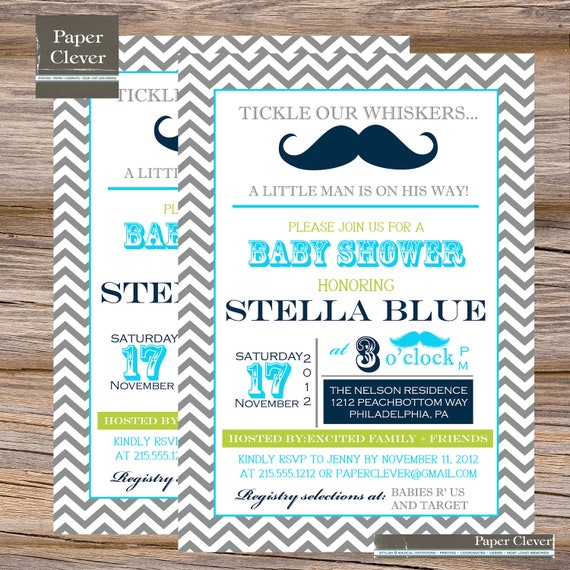 Boys Baby Shower invitation, Mustache, typography - printable, digital file #110 Il_570xn