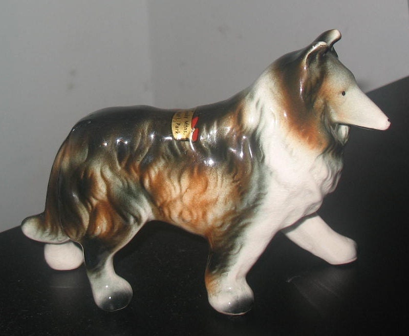 Vintage Porcelain Collie Dog Figurine Souvenir by Carrollonline