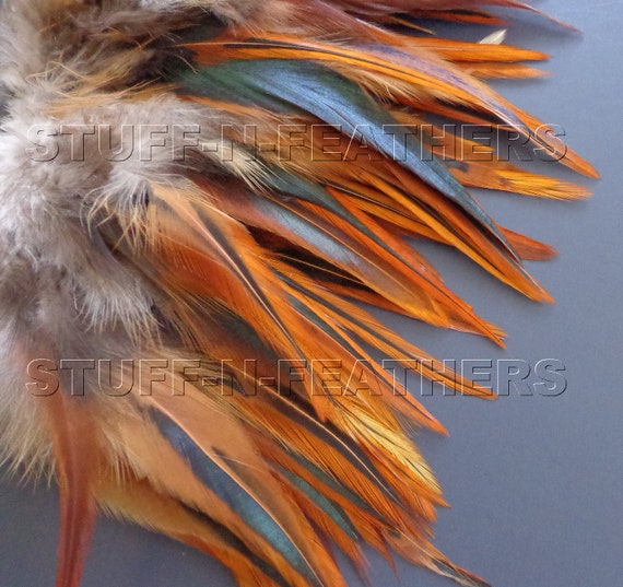 Natural Rooster SADDLE feathers FURNACE brown for millinery