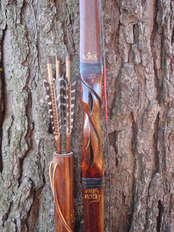 Carved Buffalo Bow set 35lb at 17 Red Oak and Bamboo