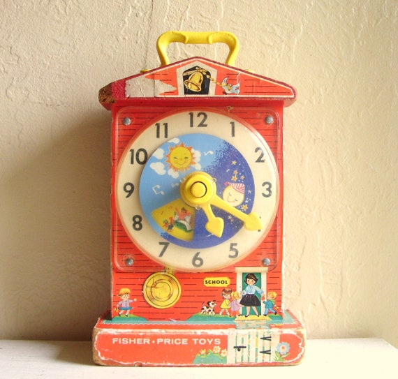 Vintage Fisher Price Teaching Clock Wooden Winds by VintageNChic