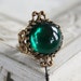 CITY of EMERALDS Victorian fantasy cocktail ring featuring emerald green vintage glass with aged brass details, free velvet pouch