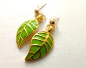 Green and Gold Leaf Earrings Stud