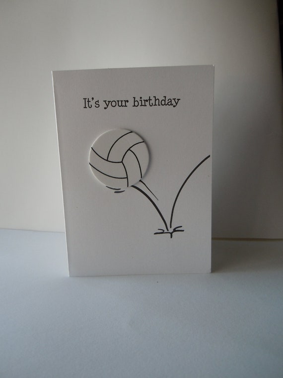 Volleyball Happy Birthday Handmade Greeting Card with white volleyball 