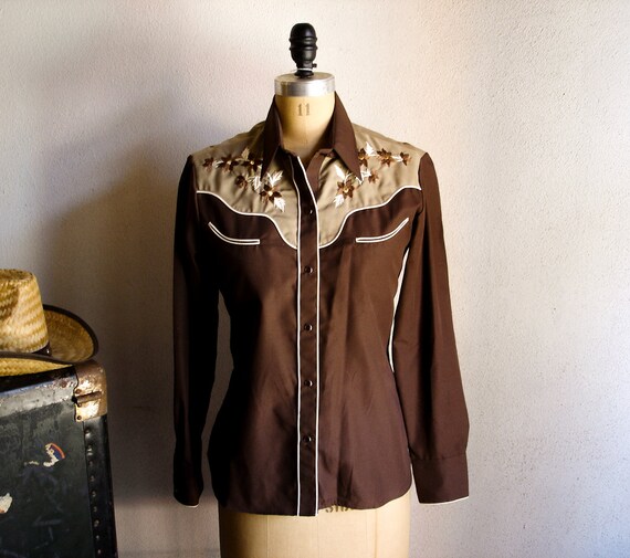 70s Ladies Western Shirt Womens Vintage Long Sleeve