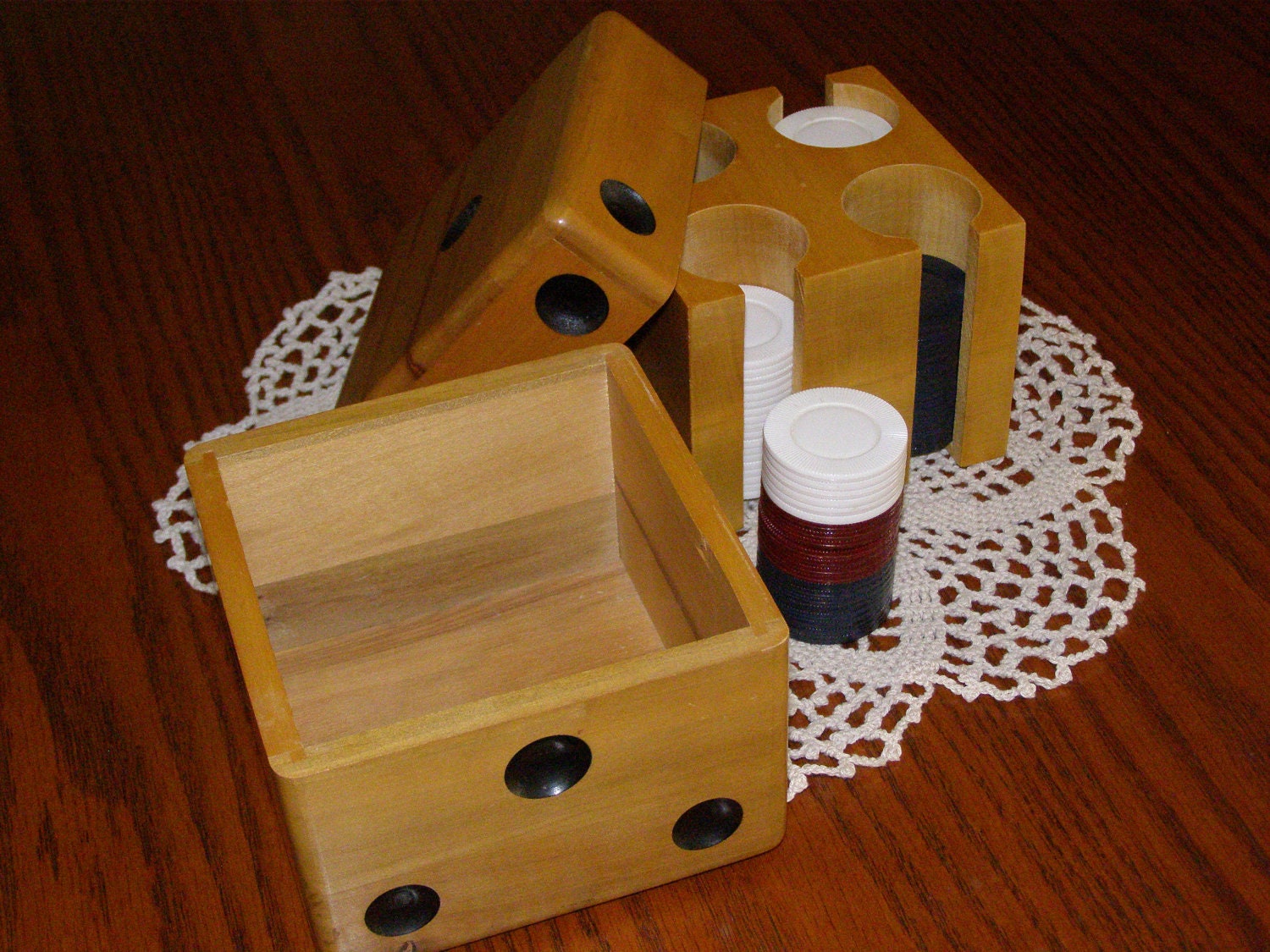 Vintage Rare HTF Antique 40's Wood DiceShaped Box with by parkie2