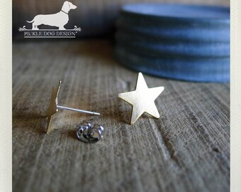 Gold Star. Post Earrings -- (Gold, Rustic, Cute, Vintage-Style, Star Earrings, Small, Birthday Gift for Her Under 10, Geometric, Simple)