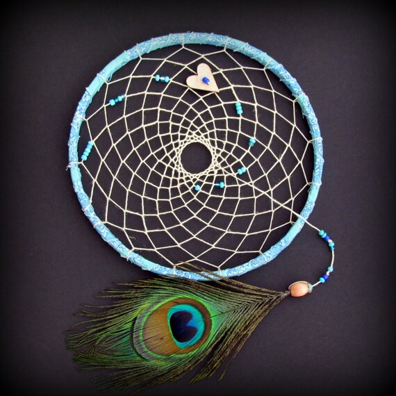 Dream Catcher Bohemian Baby 7 inch hoop blue by wingedwhimsy