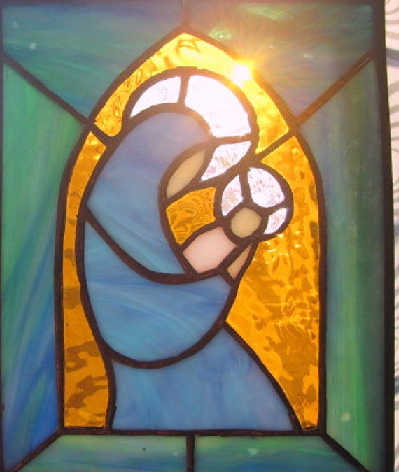 Stained Glass Virgin Mary and Child by ArtMosaicsVetro on Etsy