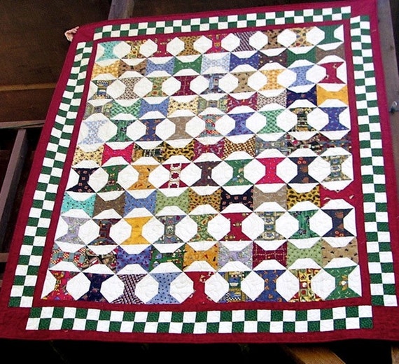 REDUCED 66 x 78 INch Jewel Tone Spools Patchwork Quilt