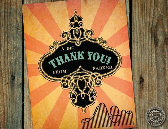 Circus or Carnival themed wedding or roller coaster Thank You cards - customize to match any invitation in my shop Il_570xn