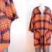 Vintage Wool Cape / 1970s Pendleton Hooded Wool Plaid Poncho Navy Orange Red
