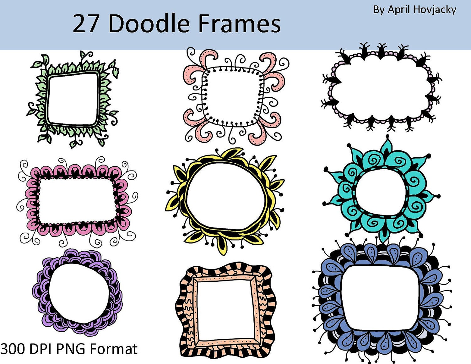 27 More Doodle Frame Clip Art Set Digital clipart borders for