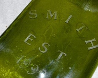 Custom Name Etched Glass Wine Bottle Cheese Tray Platter