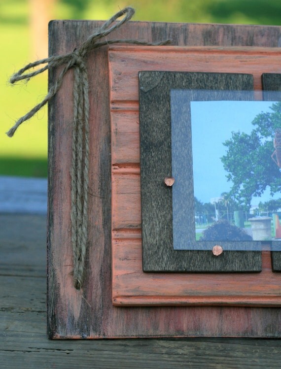 5 x 7 Distressed Handmade Picture Frame Coral Wood & Twine