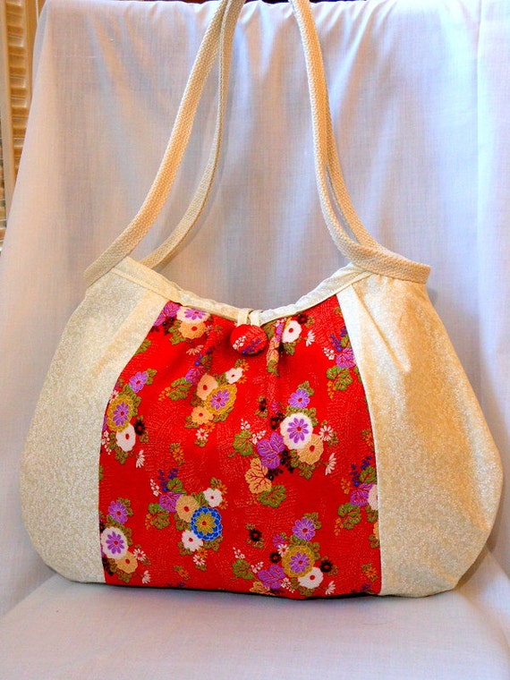 Japanese Fabric Bag Kimono Bag Floral Purse Hobo Bag Medium