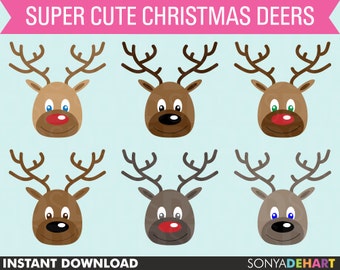 40% OFF SALE Reindeer Clipart, Christmas Clipart, Deer Clipart, Clip Art Deer, Rudolph Clipart, Rudolph Clip Art, Xmas Clipart