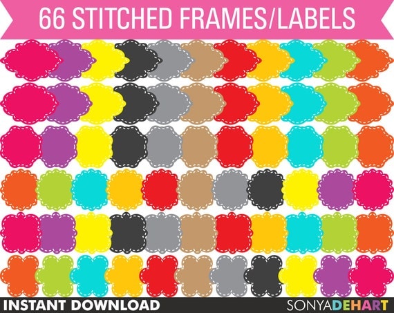 50% OFF SALE Digital Frames - 66 Cute Stitched Digital Labels Frames Instant Download Il_570xn