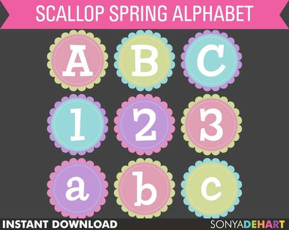80% OFF Sale Clipart Alphabet Pastel Scalloped Circles Scrapbooking Letters Il_570xn