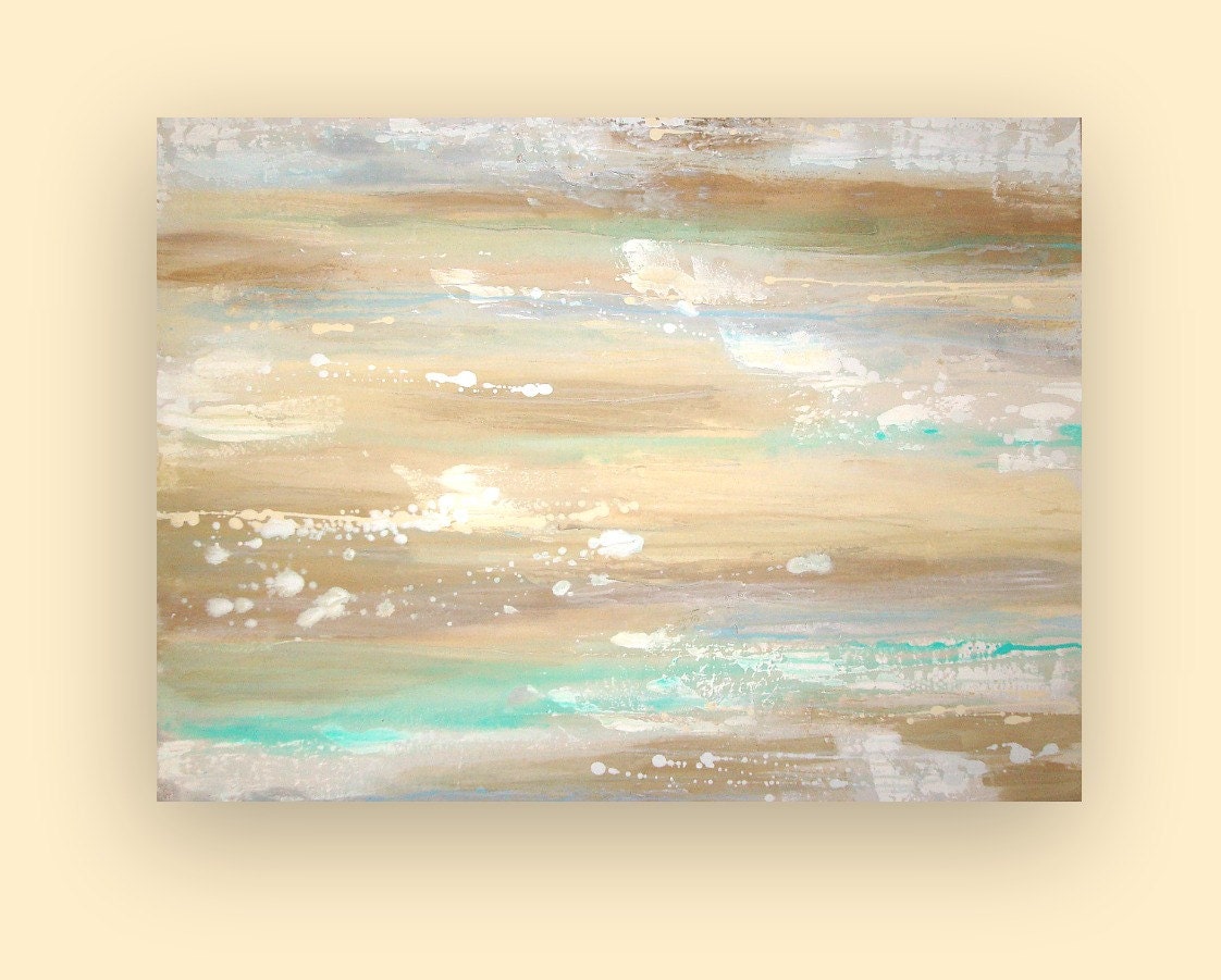 Original Aqua and Taupe Acrylic Abstract Large Painting on
