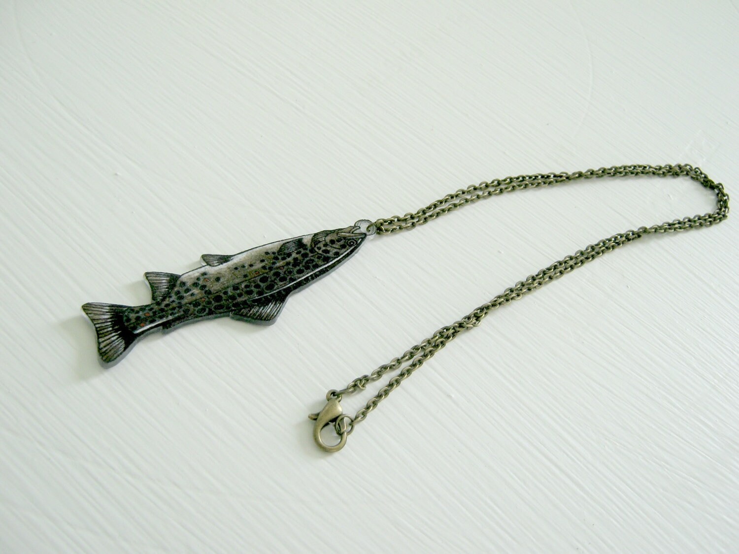Brown Trout Necklace Shrink Plastic Necklace Fish Necklace