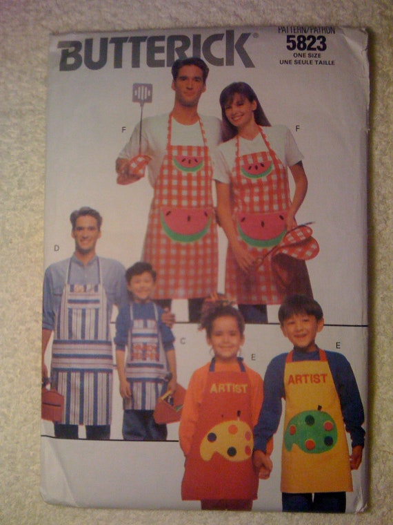 Butterick 90s Sewing Pattern 5823 Family Aprons, Chef Hats, Cooking Mitt, and Potholder All Sizes Included UNCUT Sale