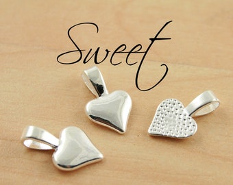 25 Heart Shaped Glue on Bails - Silver Plated - for Pendant Making