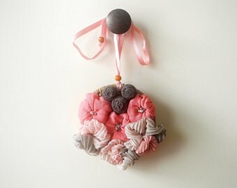 Rustic home decoration shabby chic country Wall hanging ornament rattan fabric flowers beads - ready to ship