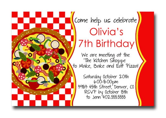 Custom Pizza Party Red Checker Birthday Party Invitation Card