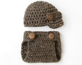 Newsboy Hat and Diaper Cover PHOTOGRAPHY PROP Set for Newborn Boys