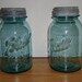 Vintage Ball Quart Perfect Mason Canning Jars - with 2 Zinc Lids - Blue-Green with Lots of Bubbles Great Jars