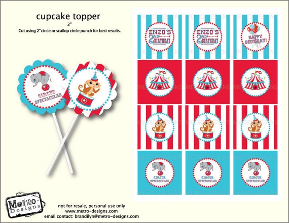 Circus Cupcake Toppers PRINTABLE, D.I.Y. Digital File Il_570xn