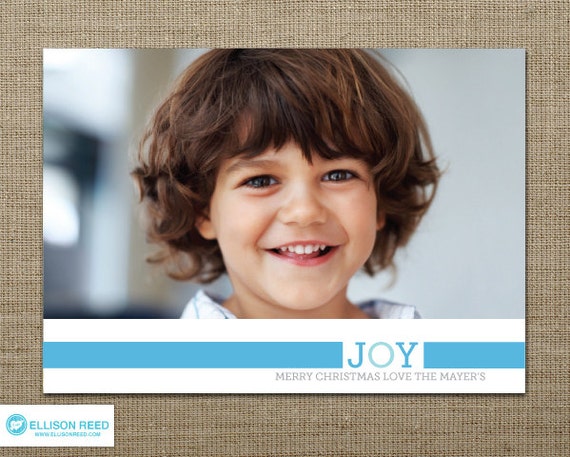 Christmas Photo Card - Christmas Card - Christmas Printable - Holiday Card - joy - green - red - blue - Kids - Joy - DIY Printable Il_570xn