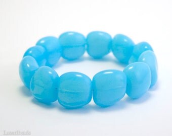 Aqua Blue Czech Beads 15mm (4) Large Bright Milky Opaque Opal Sky Pressed Glass Big