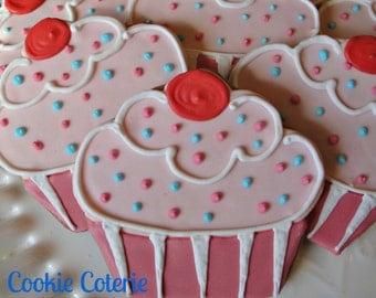 Cupcake Cookies Decorated Cookies Birthday Party Baby Shower Cookie Favors One Dozen