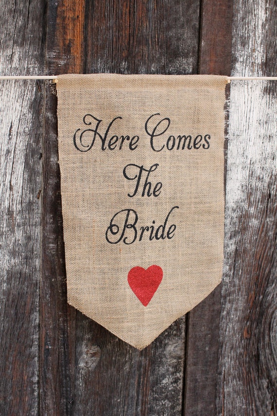  Here comes the Bride Burlap Banner Wedding sign by 