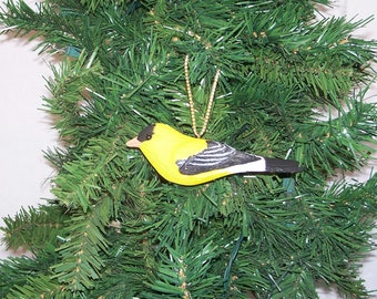 Goldfinch Christmas ornament,hand carved and painted song bird by Randy & Elaine Fisher ,FISHER WILDLIFE