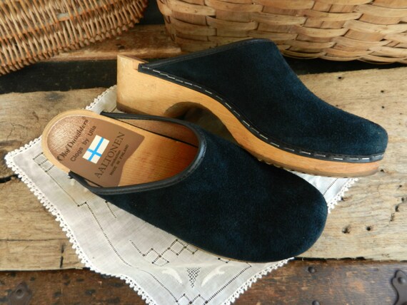 Vintage Olof Daughters Black Suede Clogs Made in Finland