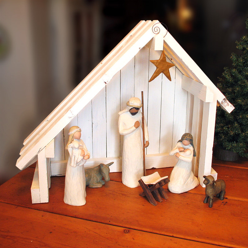 nativity creche stable with slant roof for willow tree