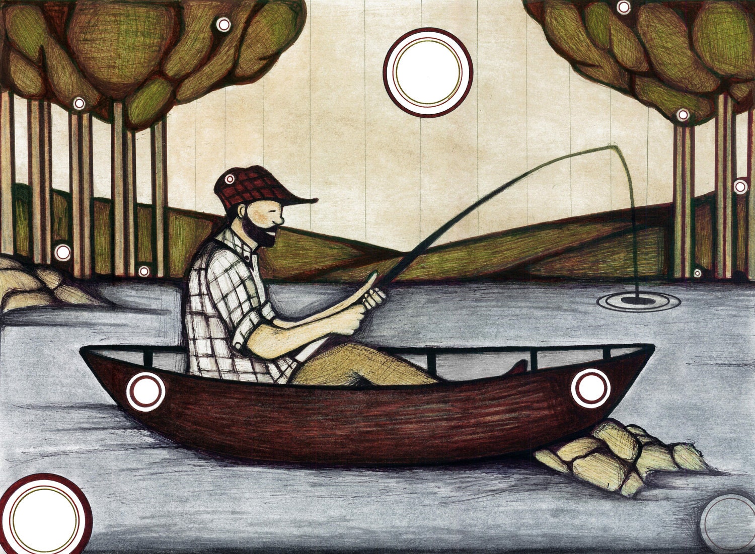 Рисуем лодку с рыбаками