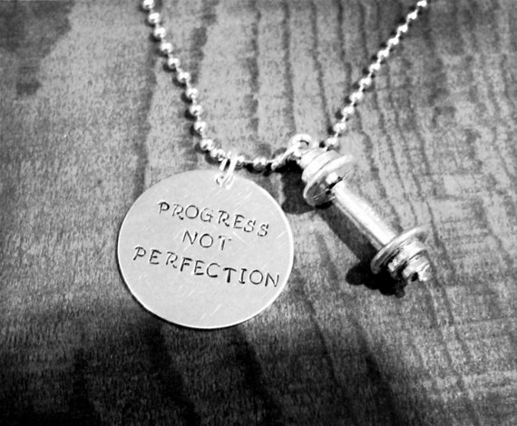 PROGRESS NOT PERFECTION necklace Crossfit workout by 321GoStuff