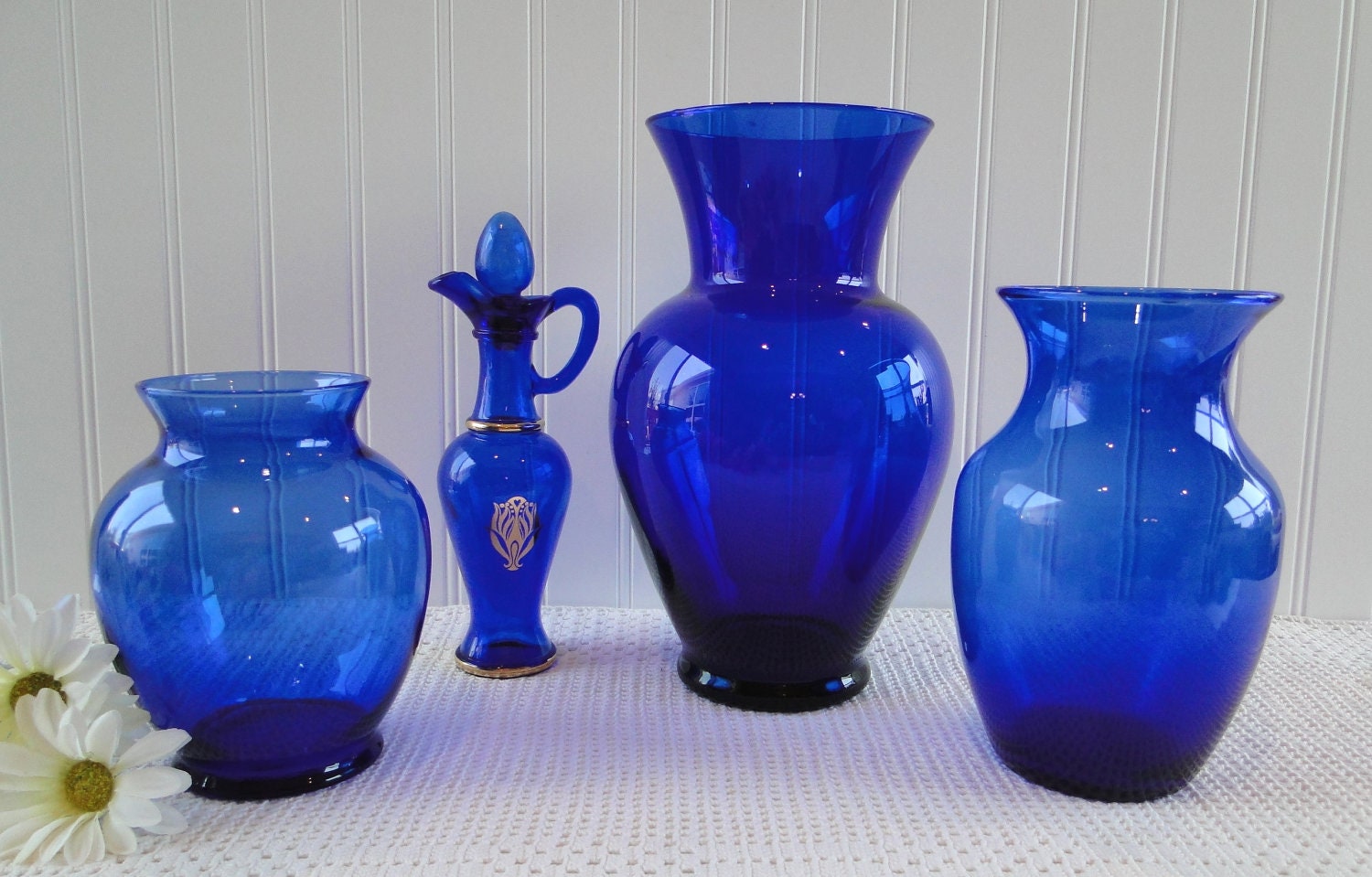 Cobalt Blue Vases Glass Lot Of 4 Avon Large Medium By
