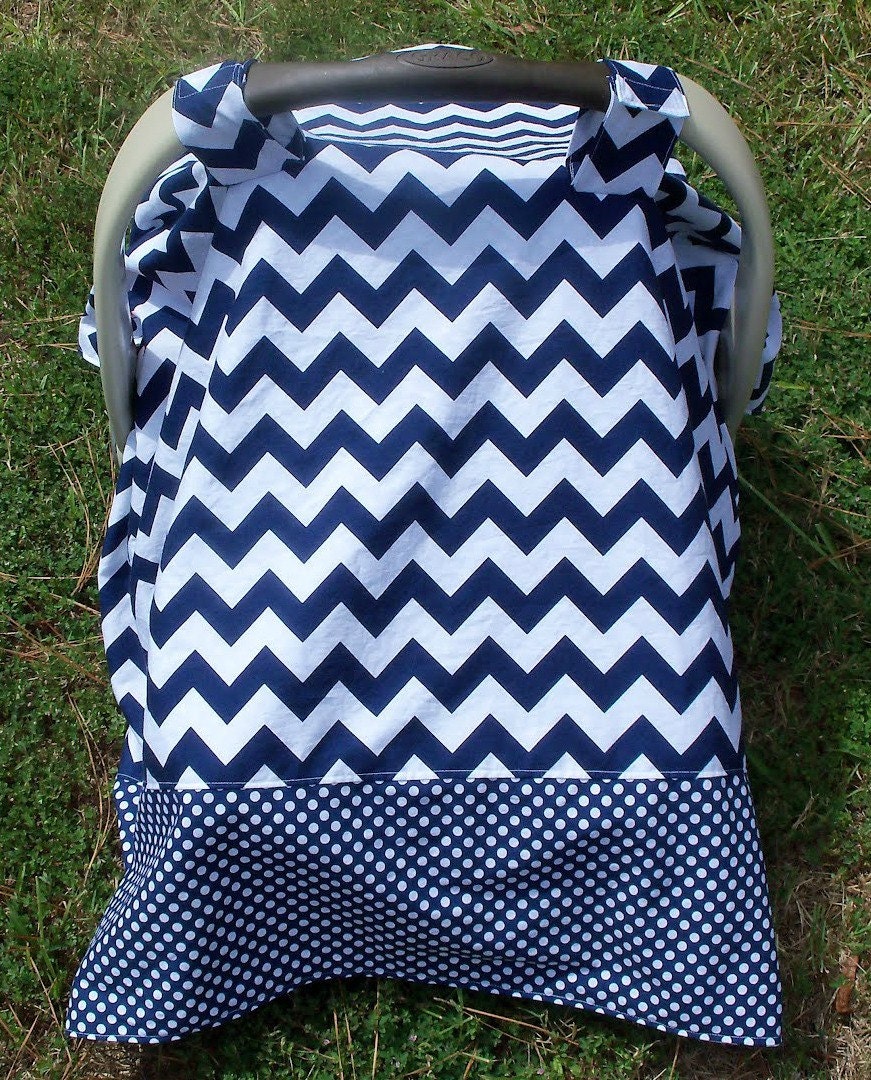 Baby Car Seat Cover in Navy Blue Chevron and by jennypennydesigns