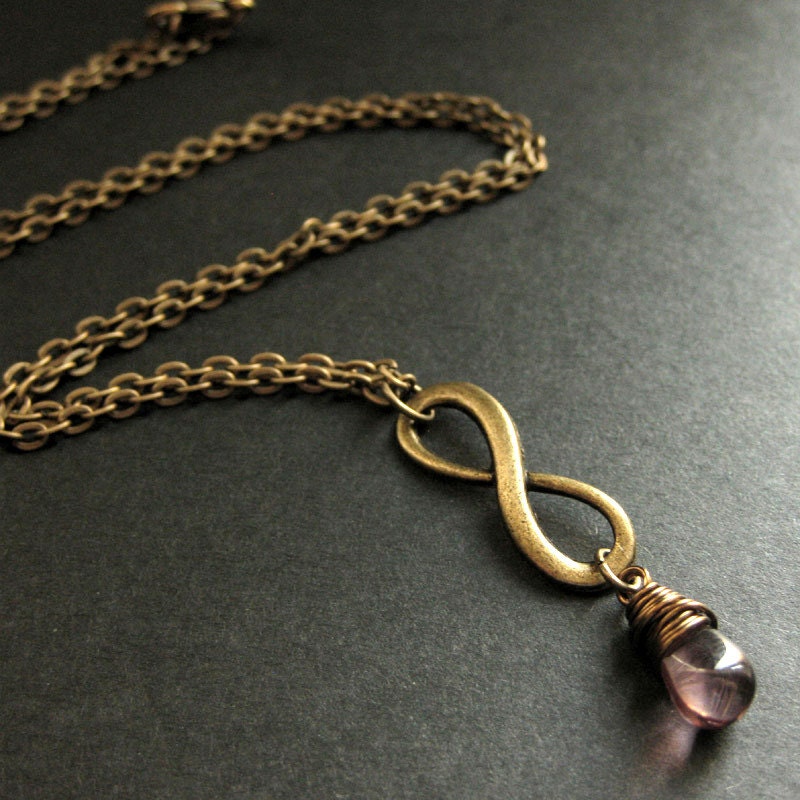Bronze Infinity Symbol Necklace. Teardrop Necklace. Wire